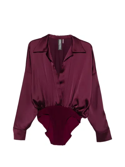 Norma Kamali Oversized Shirt Bodysuit In Burgundy