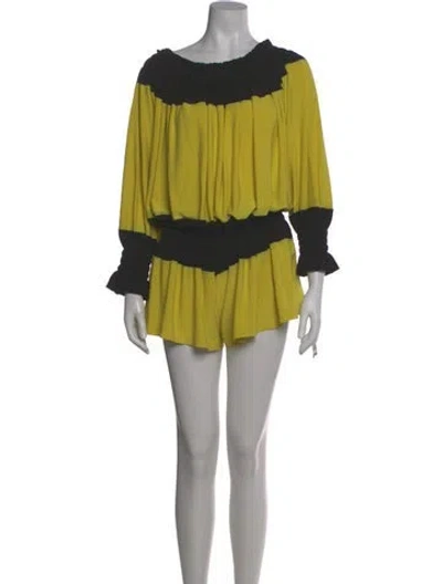 Pre-owned Norma Kamali Colorblock Pattern Scoop Neck Romper W/ Tags In Green