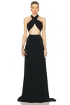 Norma Kamali Cross Halter Side Drape Gown In Black