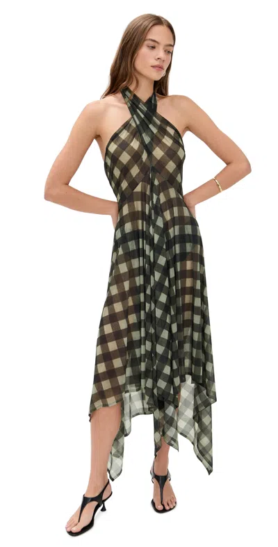 Norma Kamali Convertible Midcalf Dress Bark Box Plaid In Black