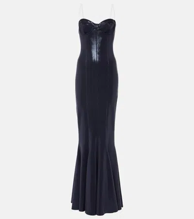 Norma Kamali Corset Lamé Gown In Blue