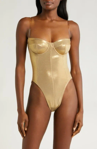 Norma Kamali Corset Mio One Piece Swimsuit In Gold