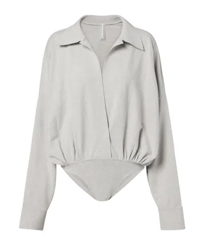 Norma Kamali Cotton-blend Jersey Bodysuit In Gray