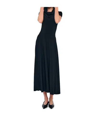 Norma Kamali Cowl Hooded Flared Dress In Black