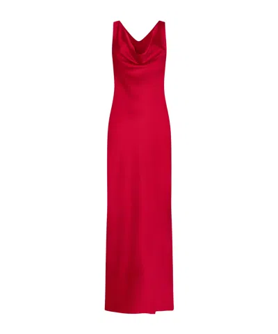 Norma Kamali Cowl-neck Draped Satin Gown In Tiger Red