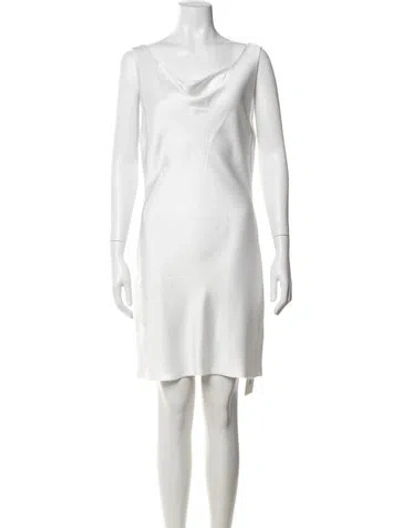 Pre-owned Norma Kamali Cowl Neck Knee-length Dress In White