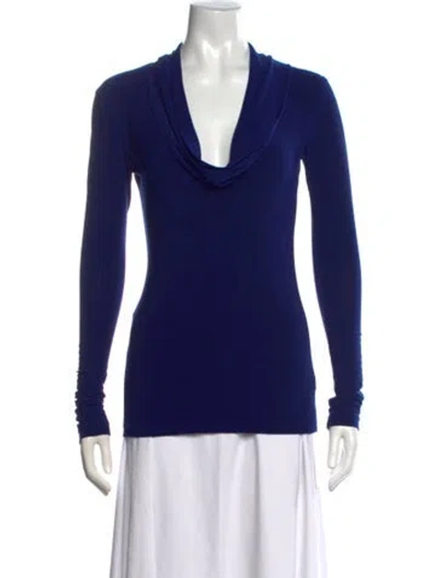 Pre-owned Norma Kamali Cowl Neck Long Sleeve Top In Blue