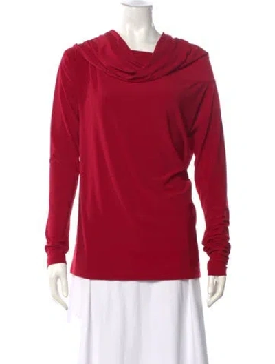 Pre-owned Norma Kamali Cowl Neck Long Sleeve Top In Red