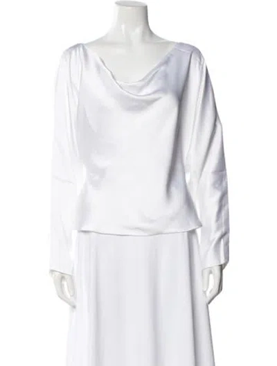 Pre-owned Norma Kamali Cowl Neck Long Sleeve Top In White