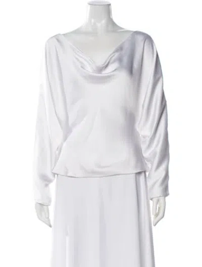 Pre-owned Norma Kamali Cowl Neck Long Sleeve Top In White