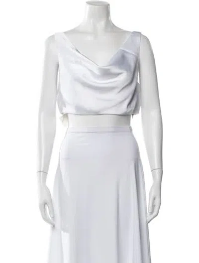 Pre-owned Norma Kamali Cowl Neck Sleeveless Crop Top In White