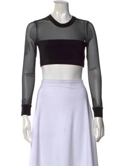 Pre-owned Norma Kamali Crew Neck Long Sleeve Crop Top In Black