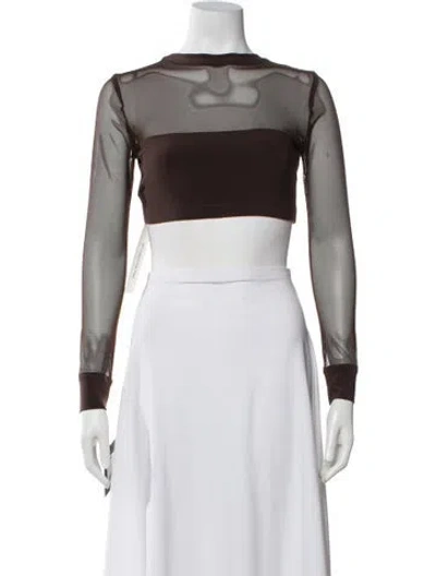 Pre-owned Norma Kamali Crew Neck Long Sleeve Crop Top In Brown