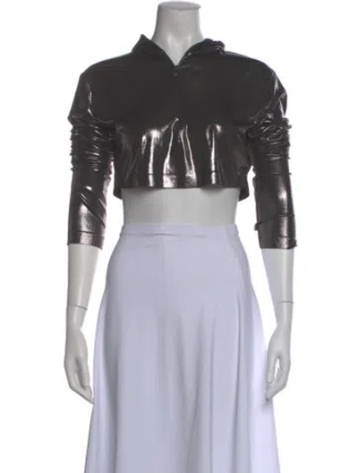 Pre-owned Norma Kamali Crew Neck Long Sleeve Crop Top W/ Tags In Gray