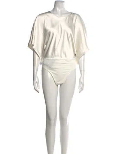 Pre-owned Norma Kamali Crew Neck Short Sleeve Bodysuit W/ Tags In White