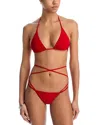 Norma Kamali Criss Cross Bikini Top & Bottom Set In Tiger Red