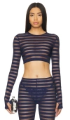 Norma Kamali Cropped Long Sleeve Crewneck Top In 纯正海军蓝
