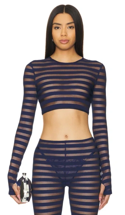 Norma Kamali Cropped Long Sleeve Crewneck Top In 纯正海军蓝