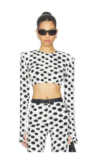 Norma Kamali Cropped Long Sleeve Shoulder Pad Top In Multi