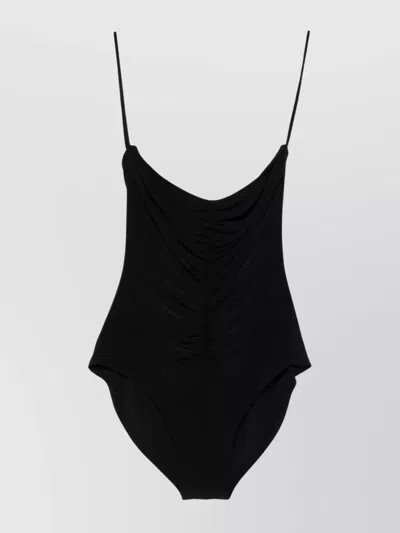 Norma Kamali Cropped Ruched Scoop Neck Strapless Top In Black