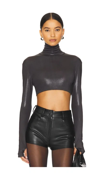 Norma Kamali Cropped Slim Fit Long Sleeve Turtleneck Top In 深灰色