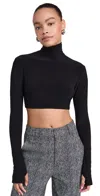 Norma Kamali Cropped Slim Fit Long Sleeve Turtleneck Top In Black