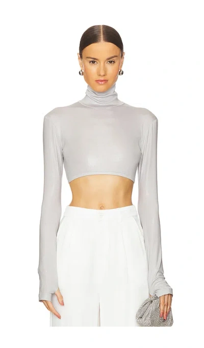 Norma Kamali Cropped Slim Fit Long Sleeve Turtleneck In Dove