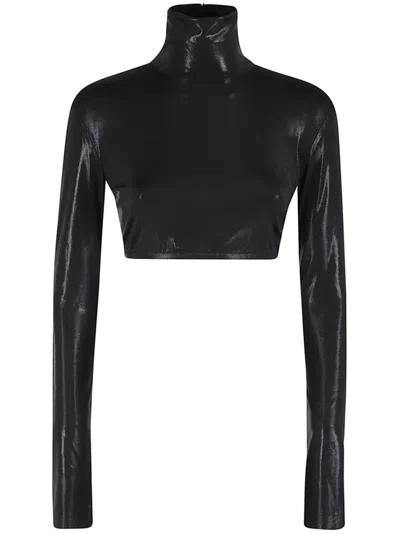 Norma Kamali Cropped Slim Fit Long Sleeve Turtle Top In Black