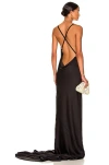 Norma Kamali Low Back Slip Mermaid Fishtail Gown In Black