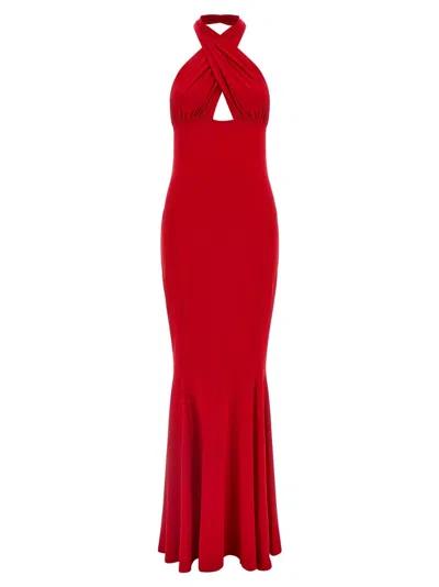 Norma Kamali Cross Halter Fishtail Dress In Red
