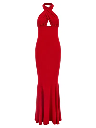 Norma Kamali Cross Halter Fishtail Dresses Red