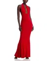 Norma Kamali Cross Halter Fishtail Gown In Red