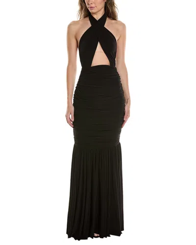 Norma Kamali Cross Halter Side Drape Gown In Black