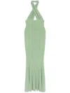 Norma Kamali Cross Halter Fishtail Gown In Green