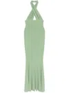 Norma Kamali Cross Halter Fishtail Gown In Green