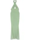 Norma Kamali Cross Halter Fishtail Gown In Green
