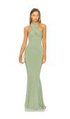 Norma Kamali Cross Halter Fishtail Gown In Green
