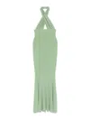Norma Kamali Cross Halter Fishtail Gown In Green