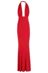 Norma Kamali Cross Halter Fishtail Gown In Red