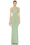 Norma Kamali Cross Halter Fishtail Gown In Vintage Green