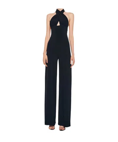 Norma Kamali Cross Halter Straight Leg Jumpsuit In Black