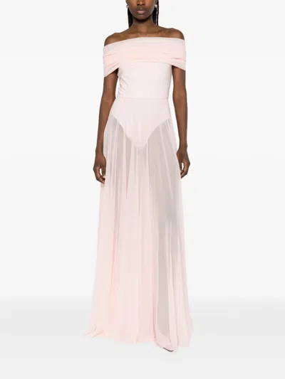 Norma Kamali Sleeveless Cowl Neck Combo Flared Gown In Pink