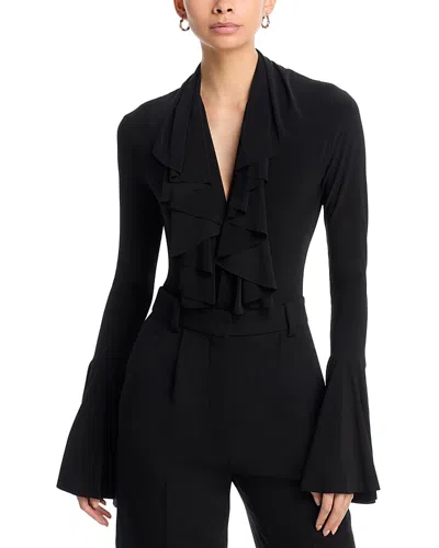 Norma Kamali Deep V Ruffle Bodysuit