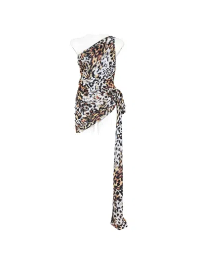 Norma Kamali Diana Animal-print Asymmetric Mini Dress In Black