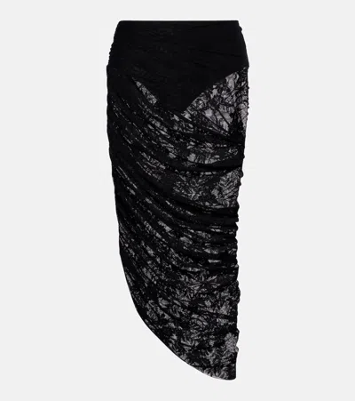 Norma Kamali Diana Asymmetric Lace Midi Skirt In Black