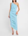 Norma Kamali Diana One-shoulder Ruched Stretch-jersey Midi Dress In Powder Blue