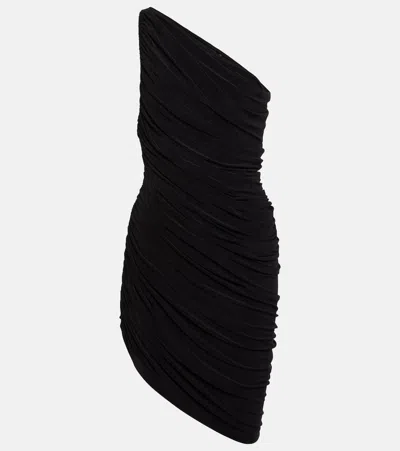 Norma Kamali Diana Asymmetrical Ruched Minidress In Black