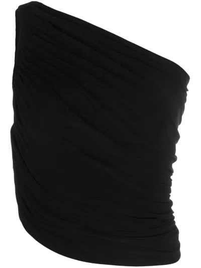 Norma Kamali Diana One-shoulder Ruched Crop Top In Black