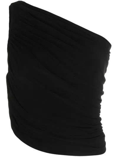Norma Kamali Diana One-shoulder Ruched Crop Top In Black