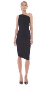 Norma Kamali Diana Dress Black Ruched Asymmetrical Hem Bodycon Gbo2126